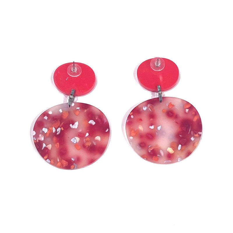 CB257-Red with Orange Marble Drop Disc Earrings