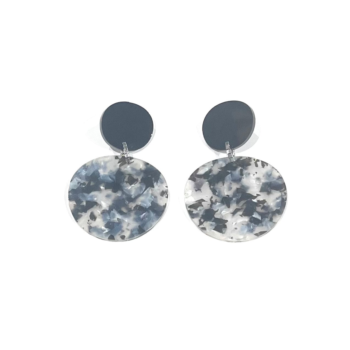 CB257-Black with Black Marble Drop Disc Earrings