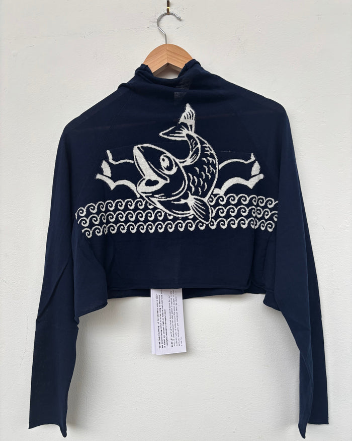 Navy Ivory Jacquard Cardigan