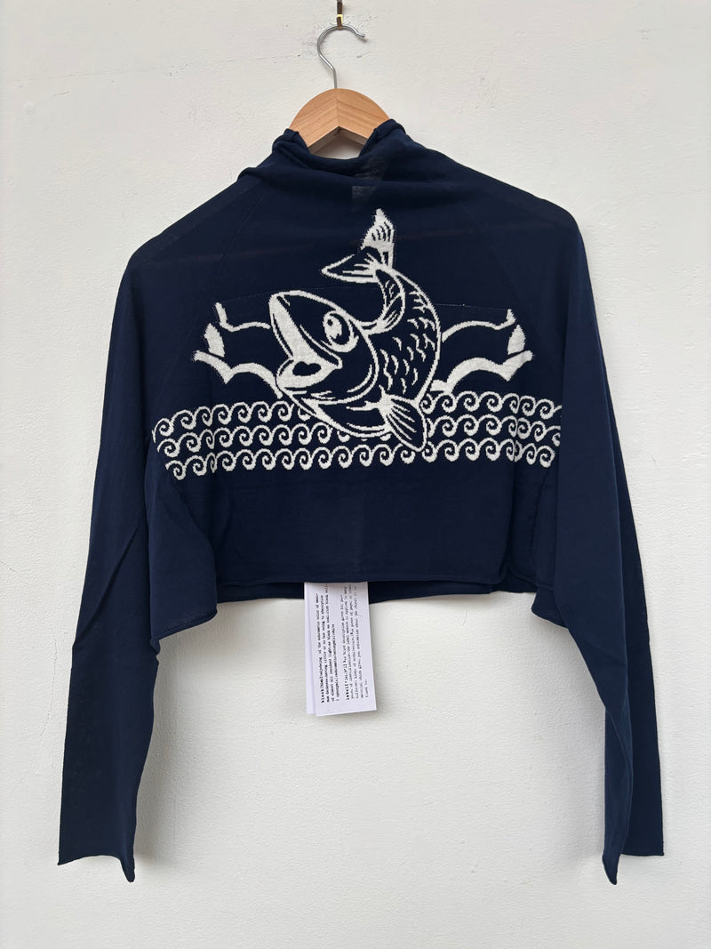 Navy Ivory Jacquard Cardigan