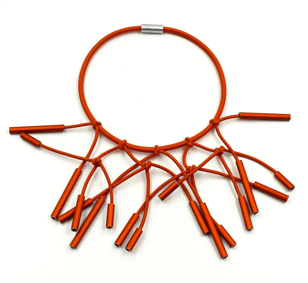 CB353 Tube Knot Twig Necklace, Red
