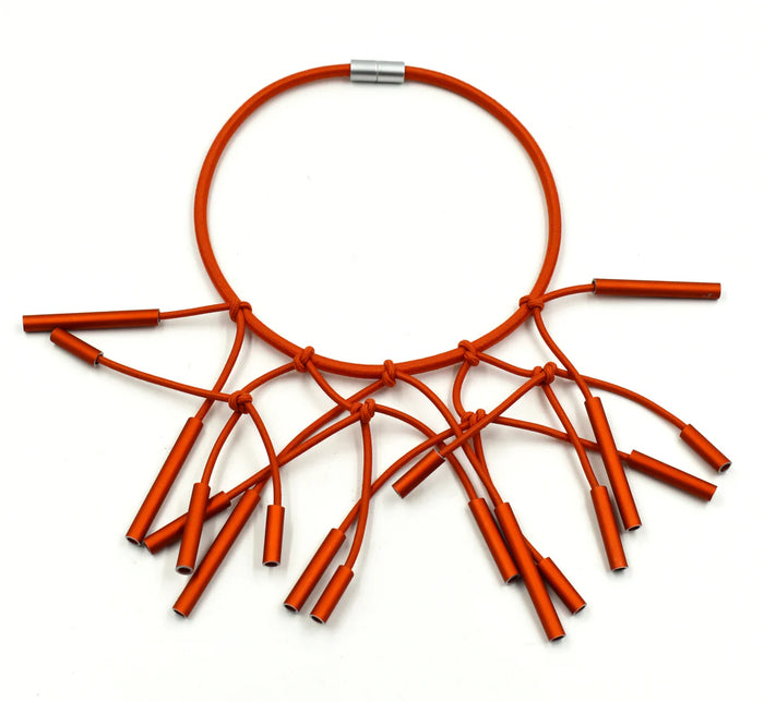 CB353 Tube Knot Twig Necklace, Red