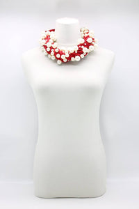 Faux White Pearls on Red Cord Necklace