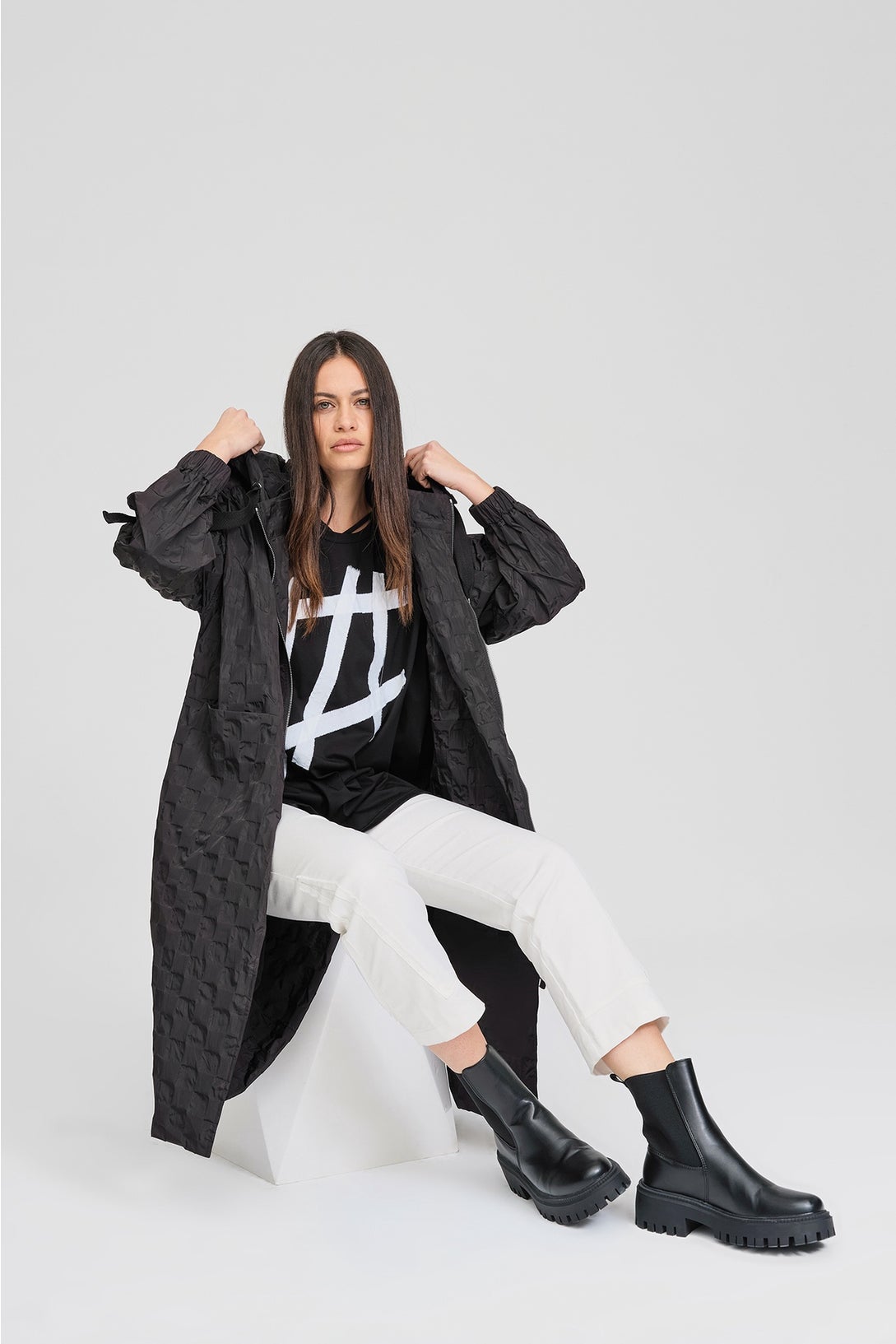 Textured Ascribe Raincoat Black