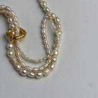 3 Row Pearl Necklace Gold