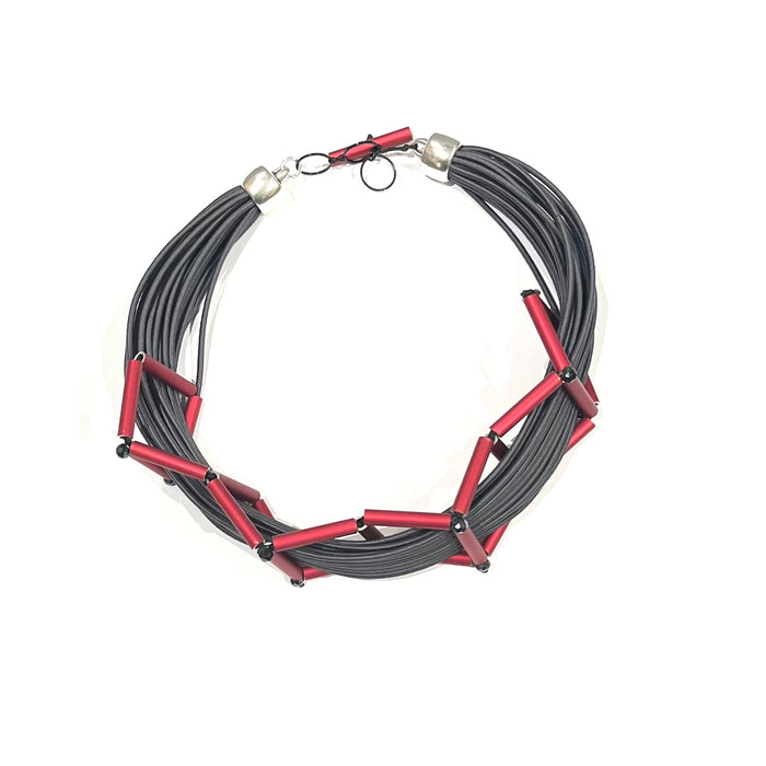 CB199 - Pewter with Fuchsia Short Multi Necklace