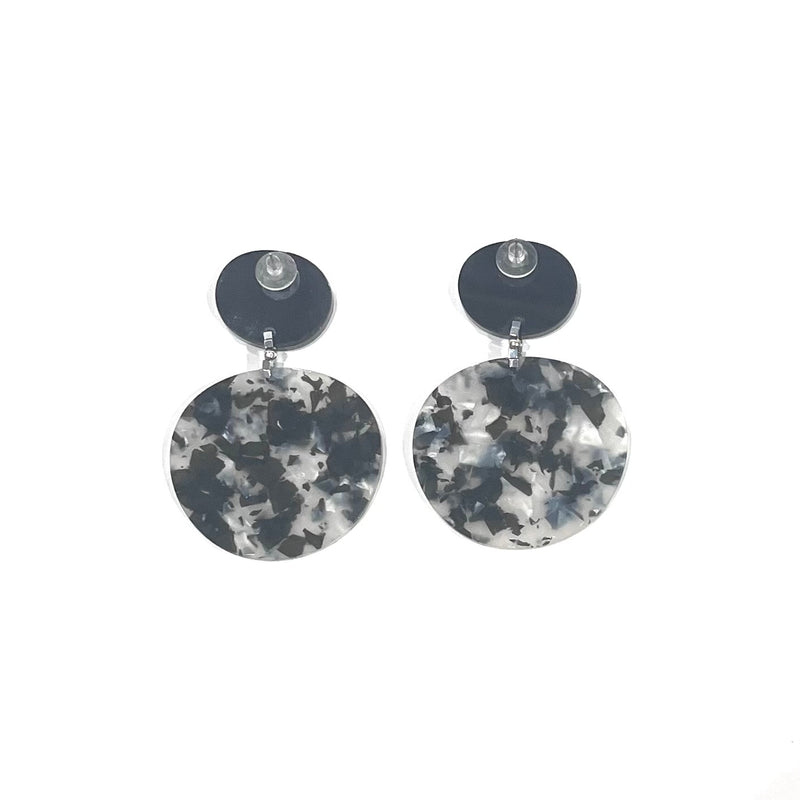 CB257-Black with Black Marble Drop Disc Earrings
