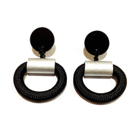 CB455 - Donut Cord Hanging Earring in Black/ Silver