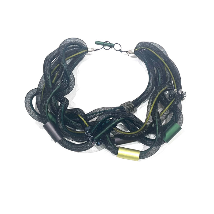 CB616 Multi Mesh with Green Metallic Tubes and Bling