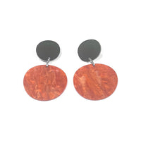 CB257-Black with Bronze Marble Drop Disc Earrings
