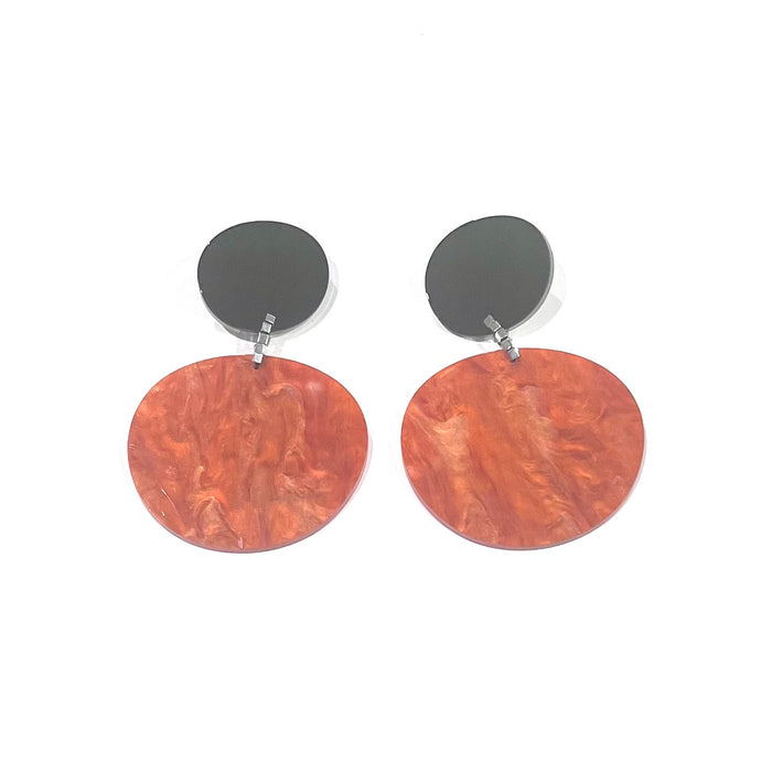 CB257-Black with Bronze Marble Drop Disc Earrings