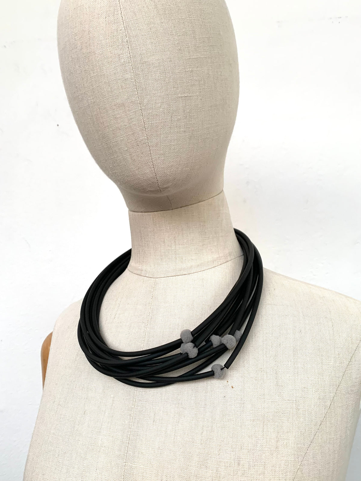 Grey Pon Pon Black Necklace
