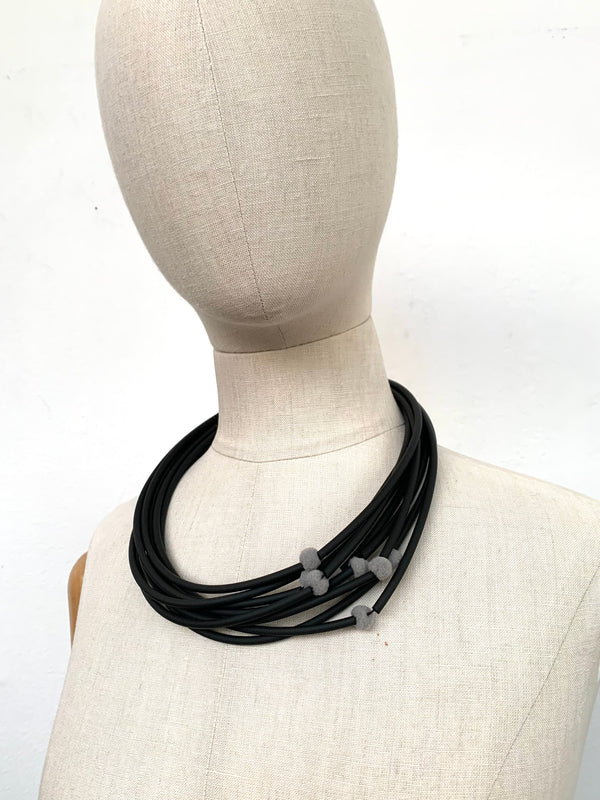 Grey Pon Pon Black Necklace