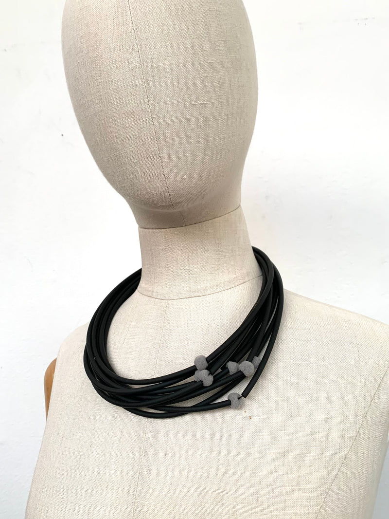 Grey Pon Pon Black Necklace