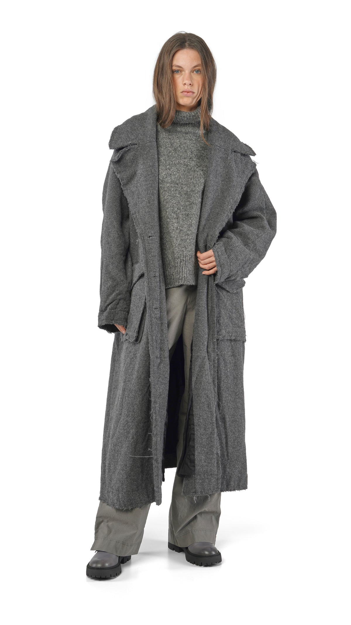 328 1204 Poet Overcoat in Dark Grey
