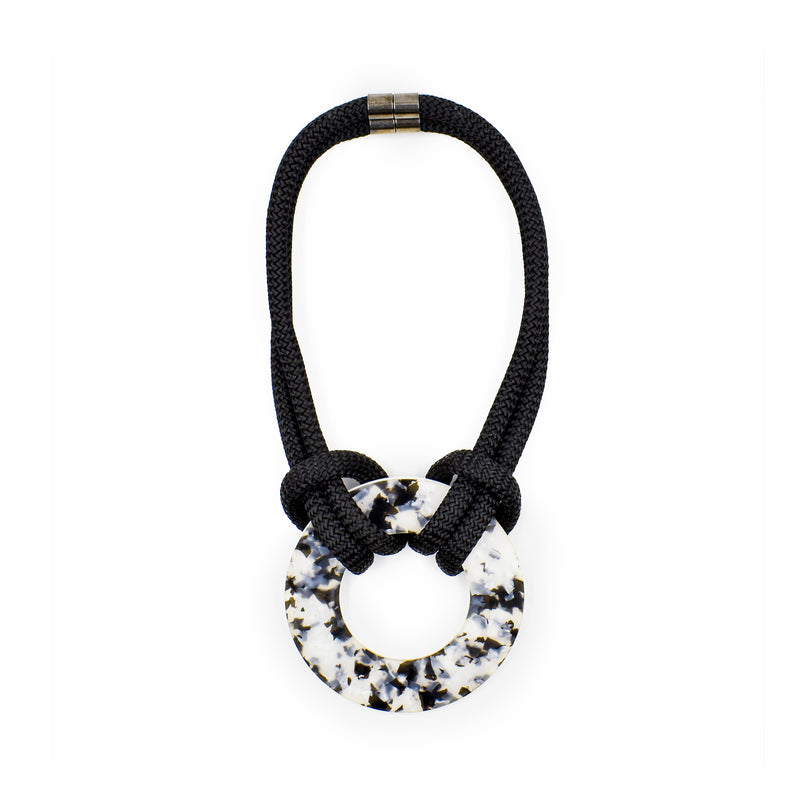 CB253 - Disc Double Rope Necklace in Black Marble