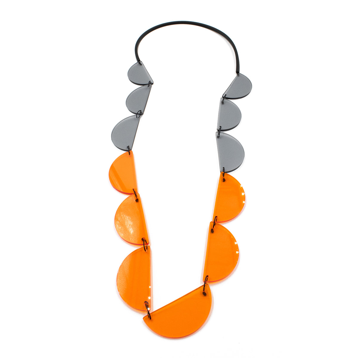 CB371 - Half Moon Necklace in Orange/Grey