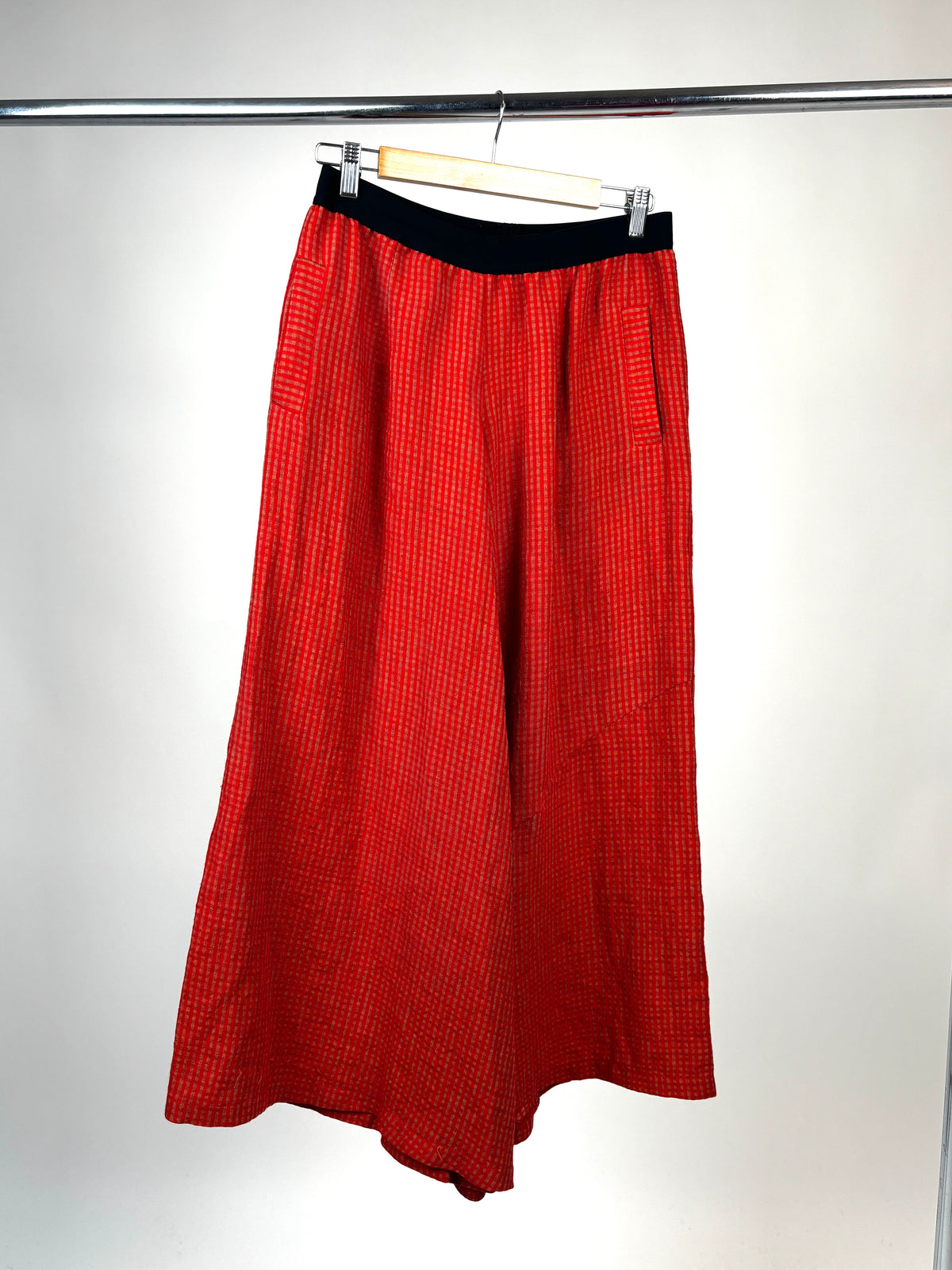 Palazzo Red Check Linen Pant