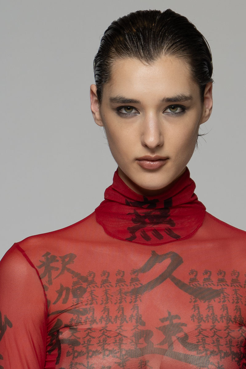 Tatu High Neck Top Red