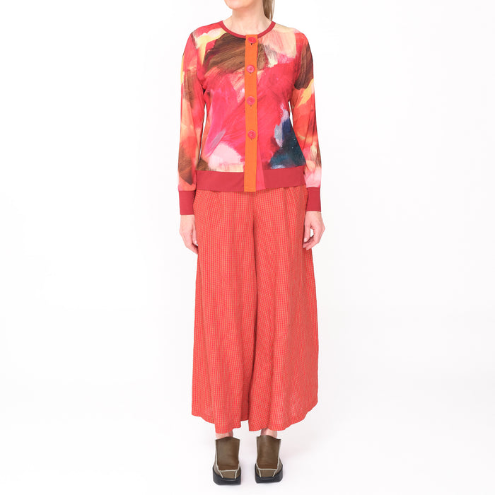 Palazzo Red Check Linen Pant