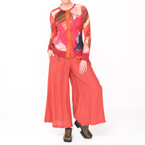 Palazzo Red Check Linen Pant