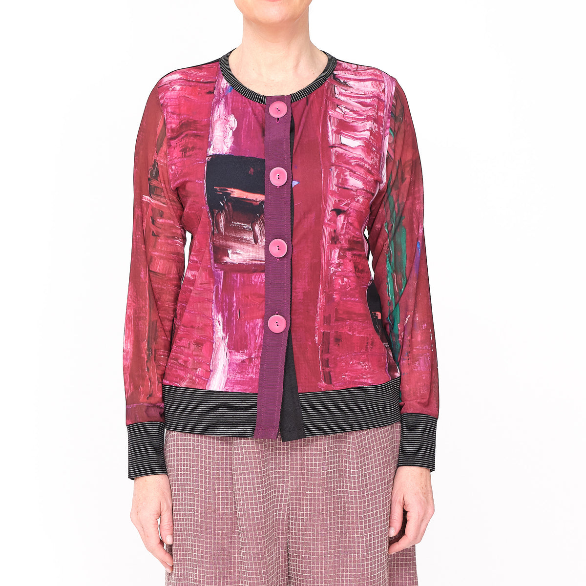 Button Cardi Pink Landscape