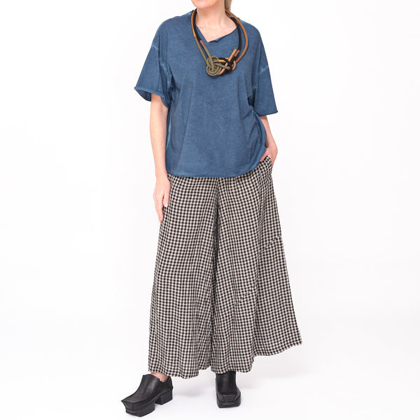 Palazzo Black Check Linen Pant