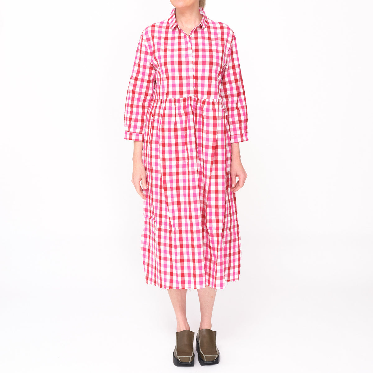 261128 Destiny Red Pink Check Dress