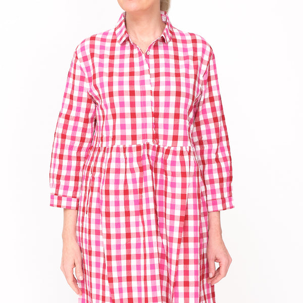 261128 Destiny Red Pink Check Dress