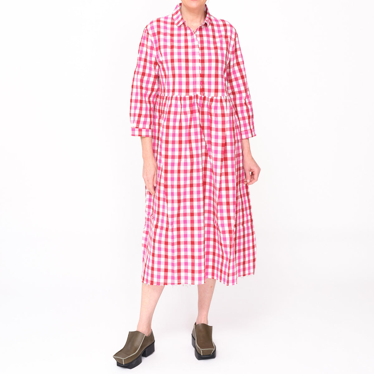 261128 Destiny Red Pink Check Dress