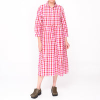 261128 Destiny Red Pink Check Dress