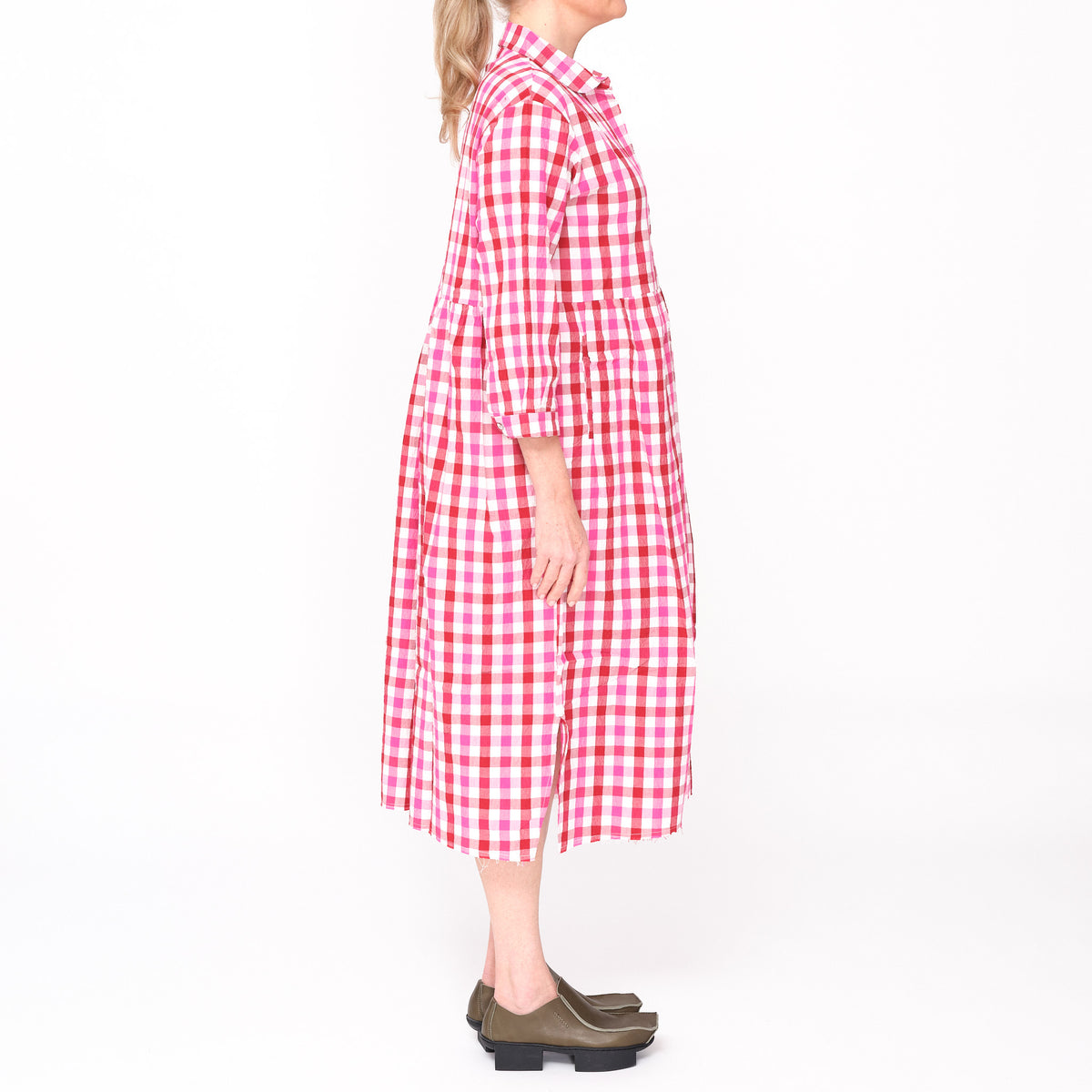 261128 Destiny Red Pink Check Dress