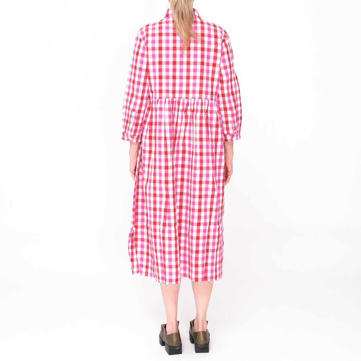 261128 Destiny Red Pink Check Dress