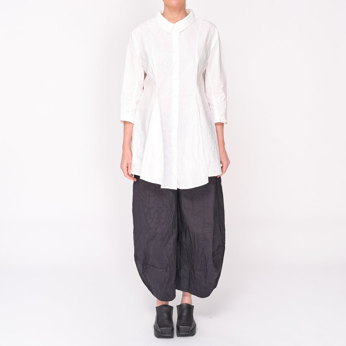 3420401 Off White Poplin Print Shirt