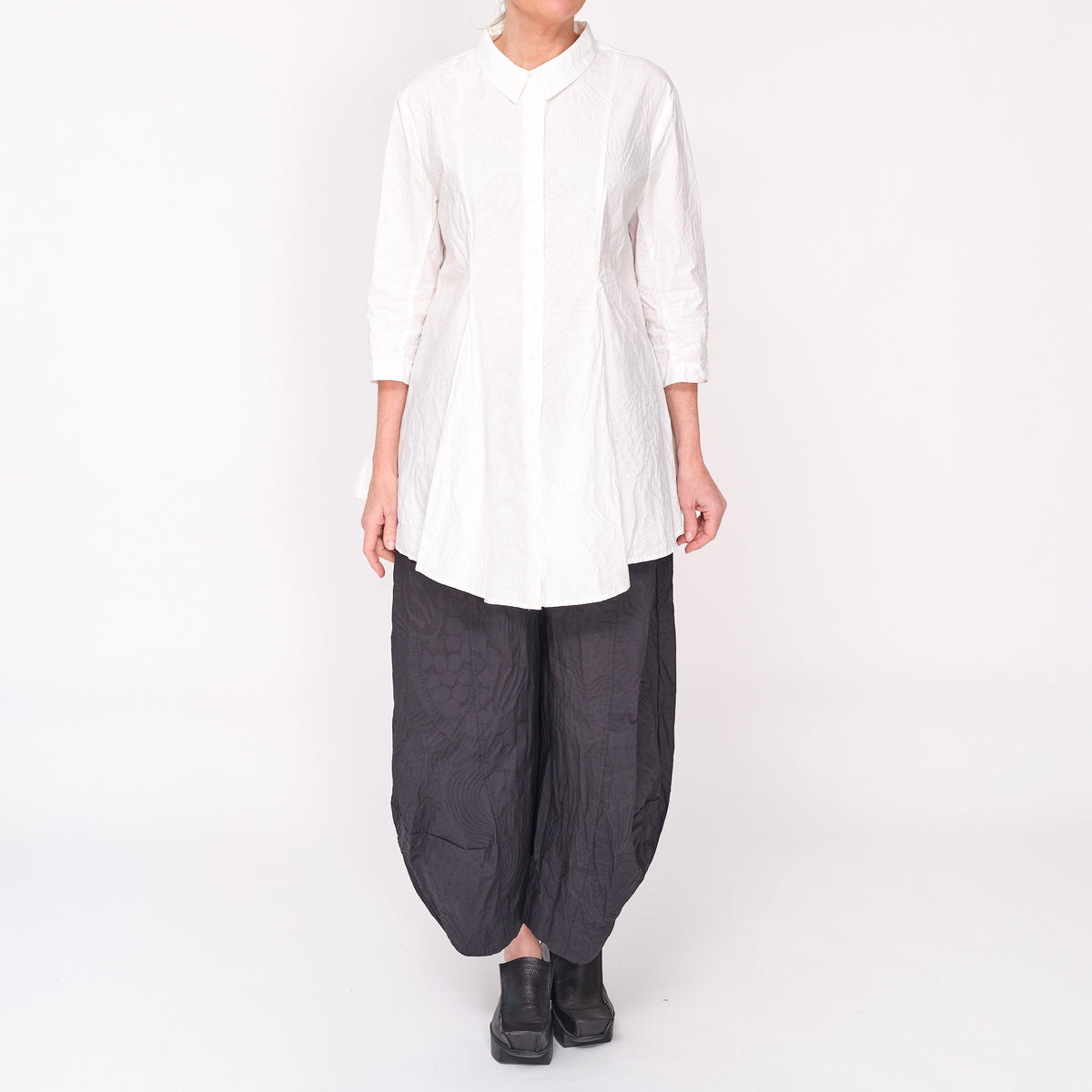 3420401 Off White Poplin Print Shirt