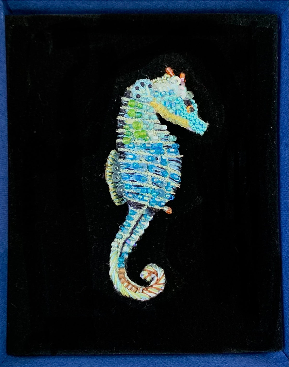 Blue Seahorse Brooch