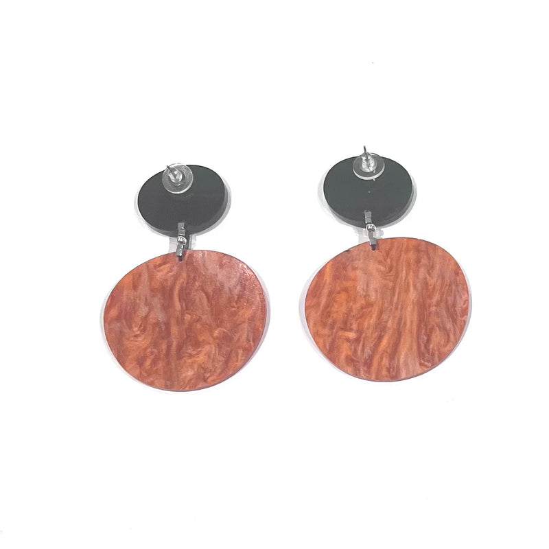 CB257-Black with Bronze Marble Drop Disc Earrings