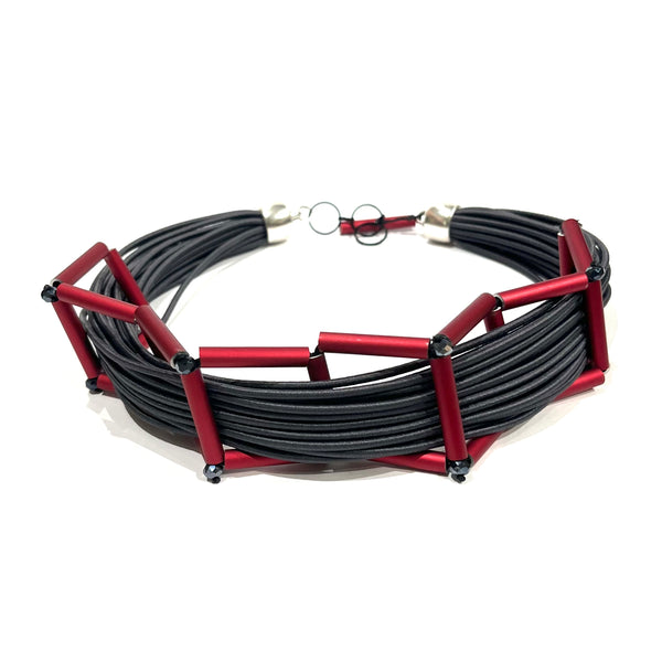 CB199 - Pewter with Fuchsia Short Multi Necklace