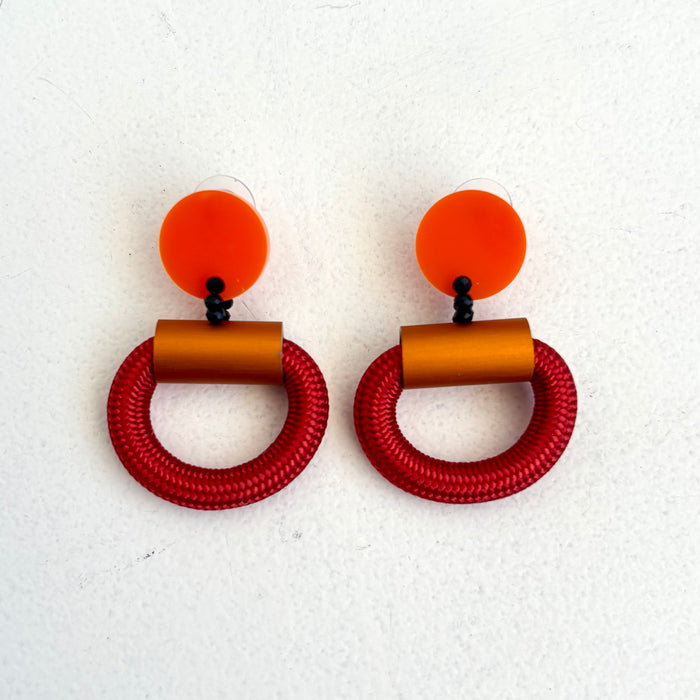 CB455 - Donut Cord Hanging Earring in Orange/Red