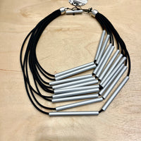 CB139 - MultiTube Necklace in Black/Silver