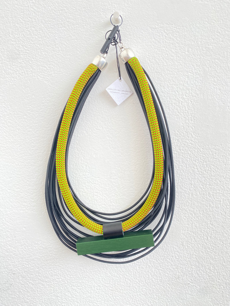 CB393 Green Tube Multi-Cord Necklace