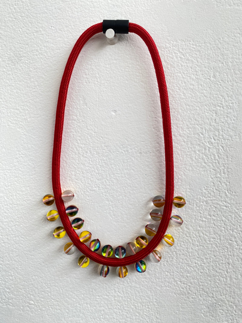 CB390 Red/Yellow Marble cord Necklace