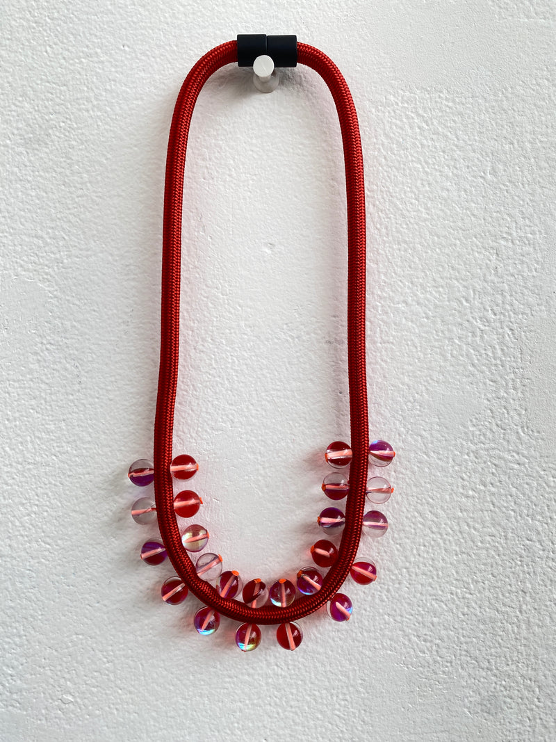 CB390 Red/Red Marble cord Necklace