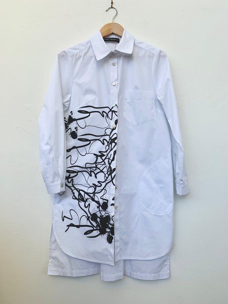 Angie White Shirt with Abstract Black Print