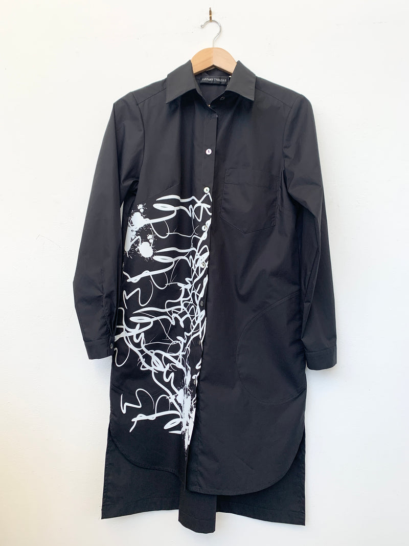 Angie Black Shirt with Abstract White Print