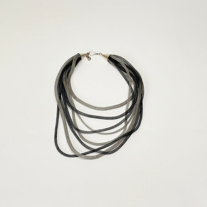 Multitrand Collar Necklace, Stainless/Silver