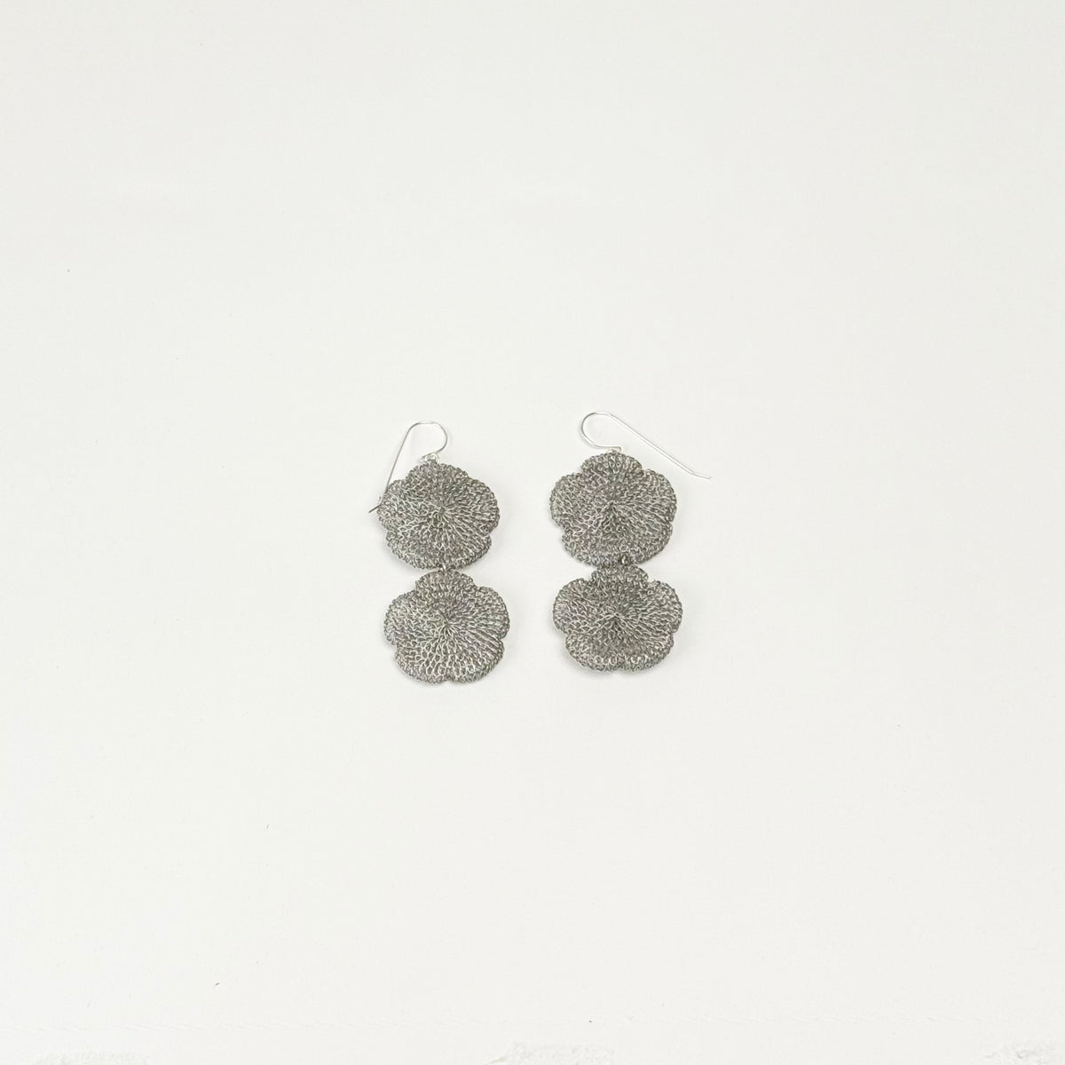 Flower 2 drop hook Earrings, Silver