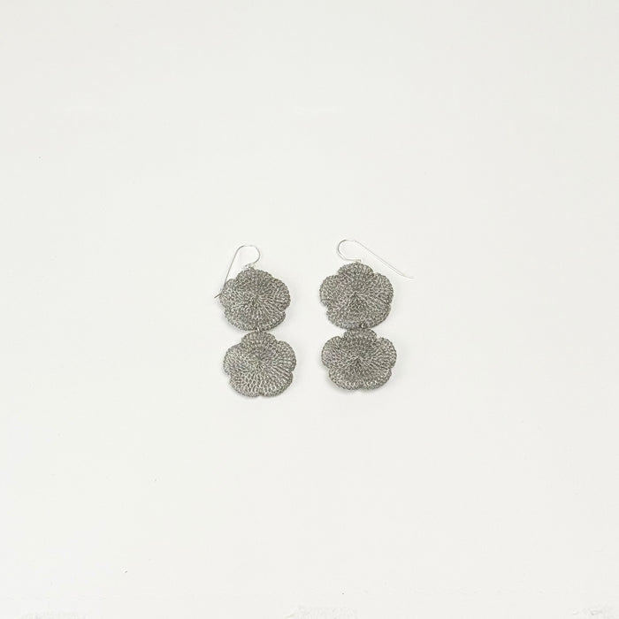 Flower 2 drop hook Earrings, Silver