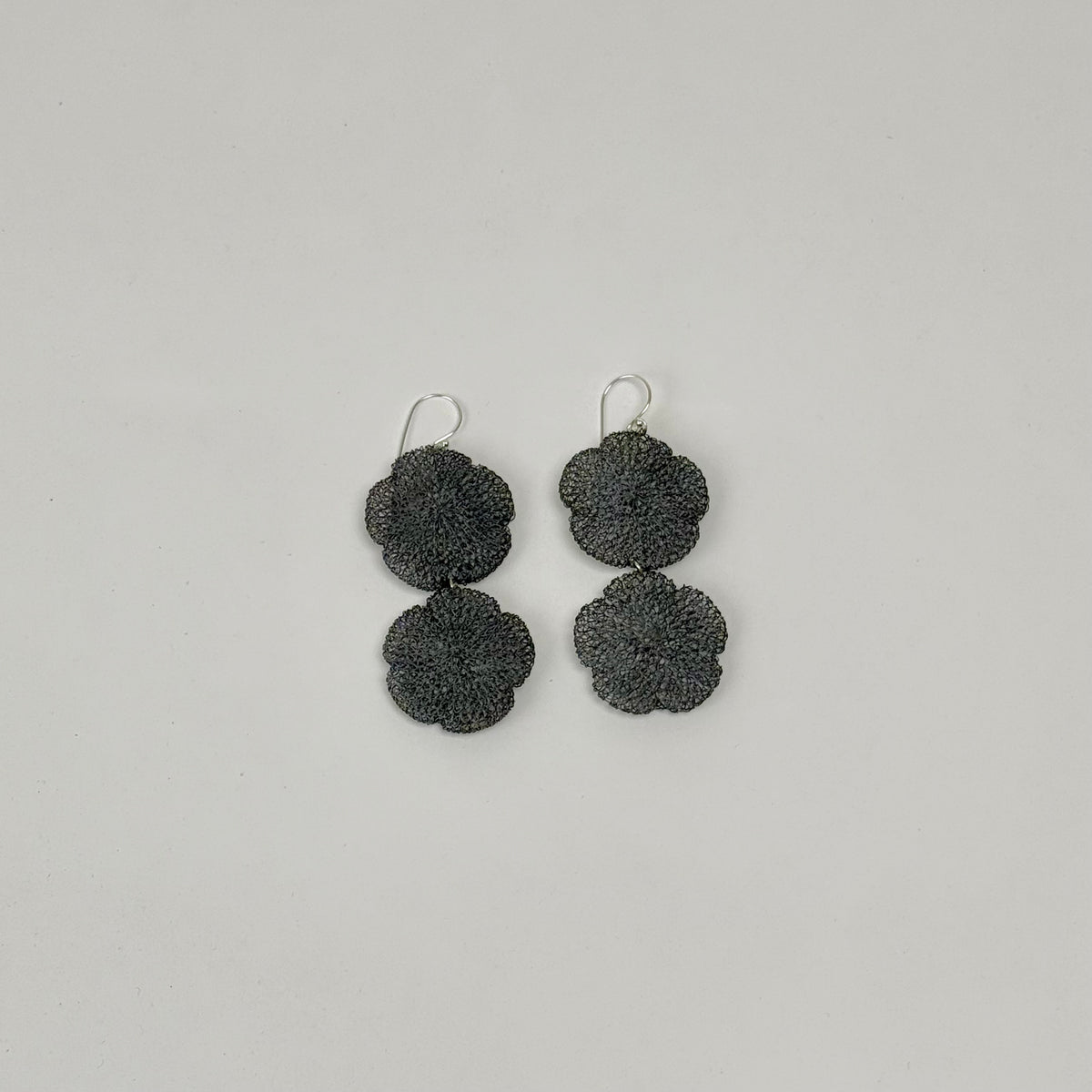 Flower 2 drop hook Earrings, Oxidised