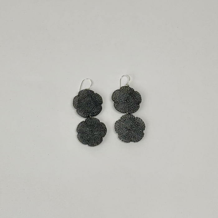 Flower 2 drop hook Earrings, Oxidised
